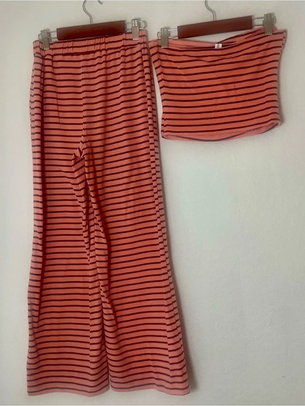 Uncooyee striped tube top wide leg pants 2 piece set XS